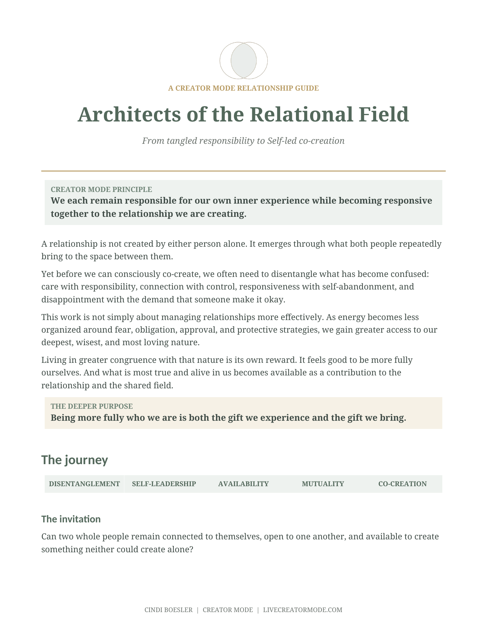 Cover of Architects of the Relational Field, a Creator Mode relationship guide by Cindi Boesler